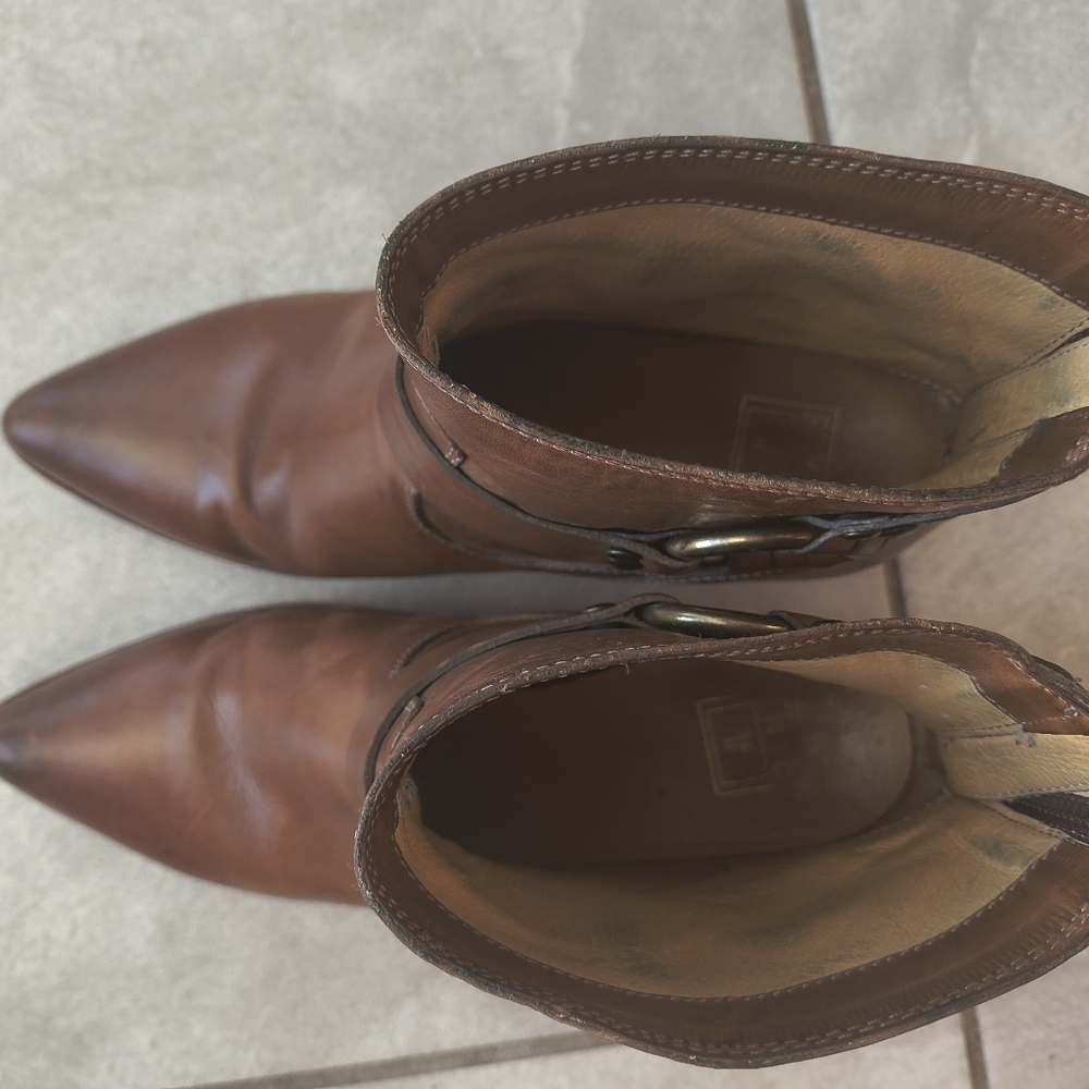 FRYE Zoe Ring Cognac Brown Leather Harness Boots Women's 7 - Picture 7 of 11